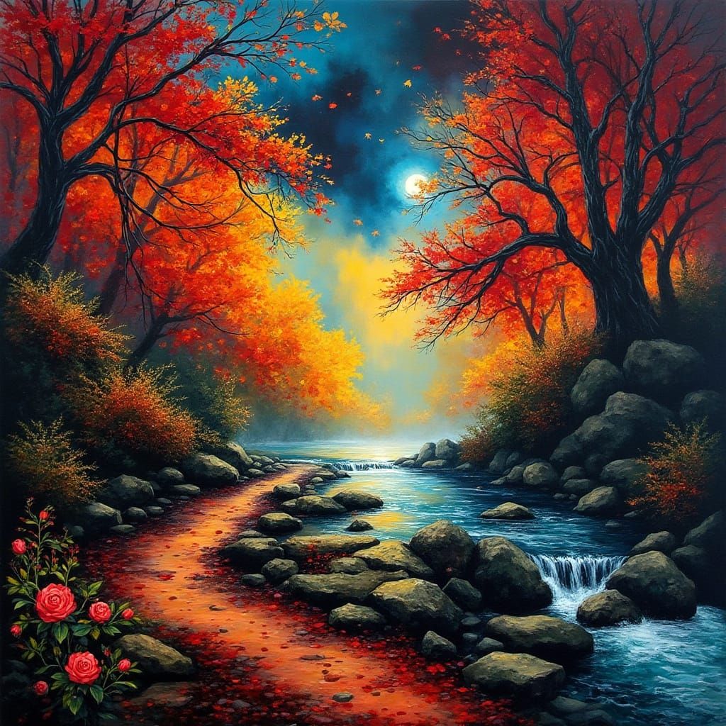 Mystical Autumn Landscape with Lily Pond