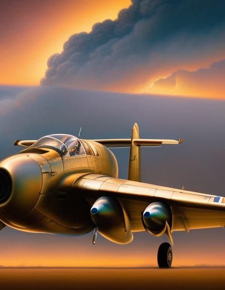 WWII Pilot in Dieselpunk Jet: Hyperrealistic Splash Art