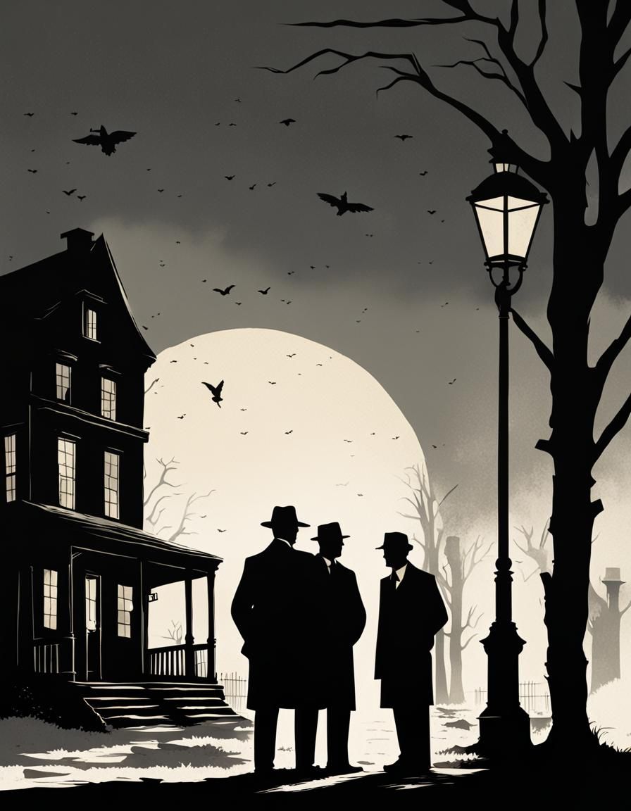 Minimalist Silhouette: 1930s Investigators and Dark House