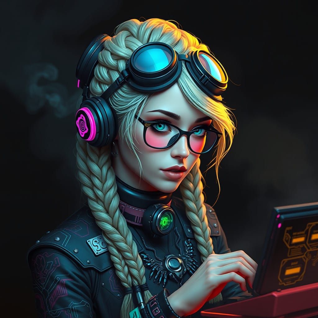 Cybergoth Russian Typist in Dieselpunk Style
