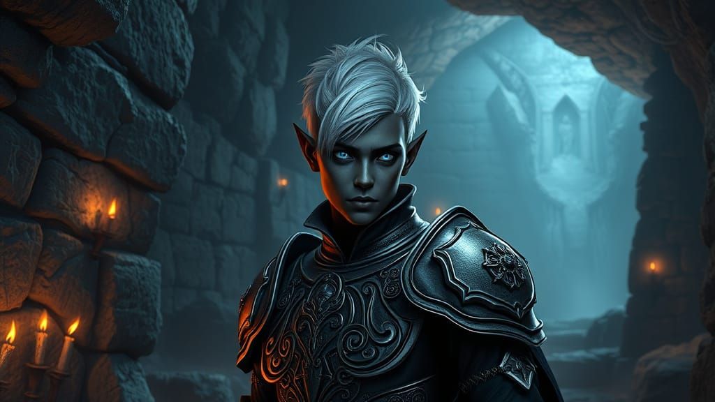 Dark Elf Cleric in Limestone Dungeon
