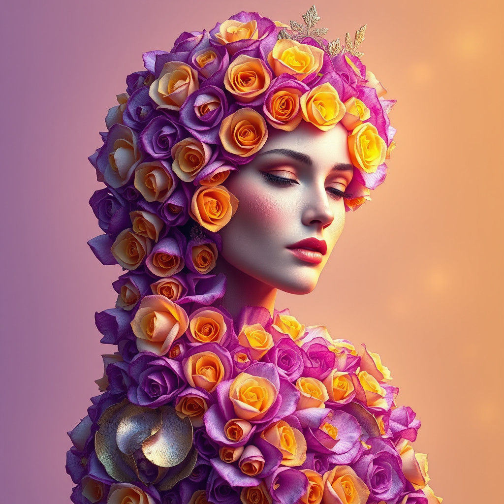 Rose Woman: Ornate Digital Art in Fantasy Style