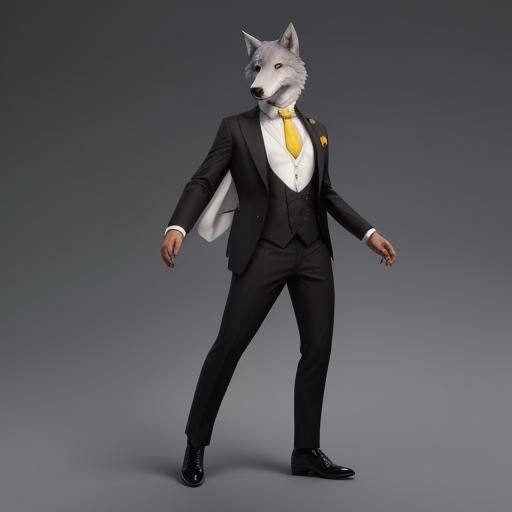 Anthropomorphic Wolf in White Suit Growling