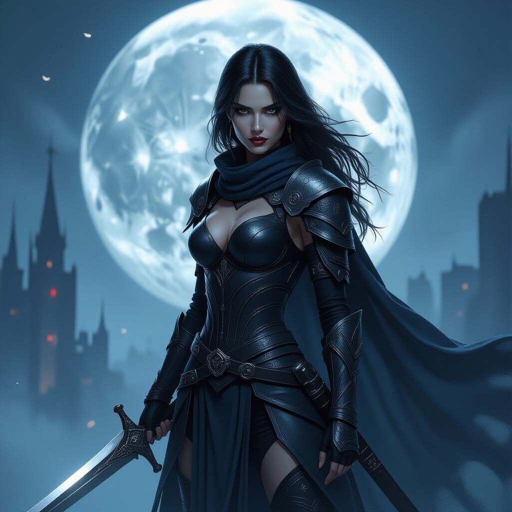 Vampire Warrior in Cyberpunk Dark Fantasy Style