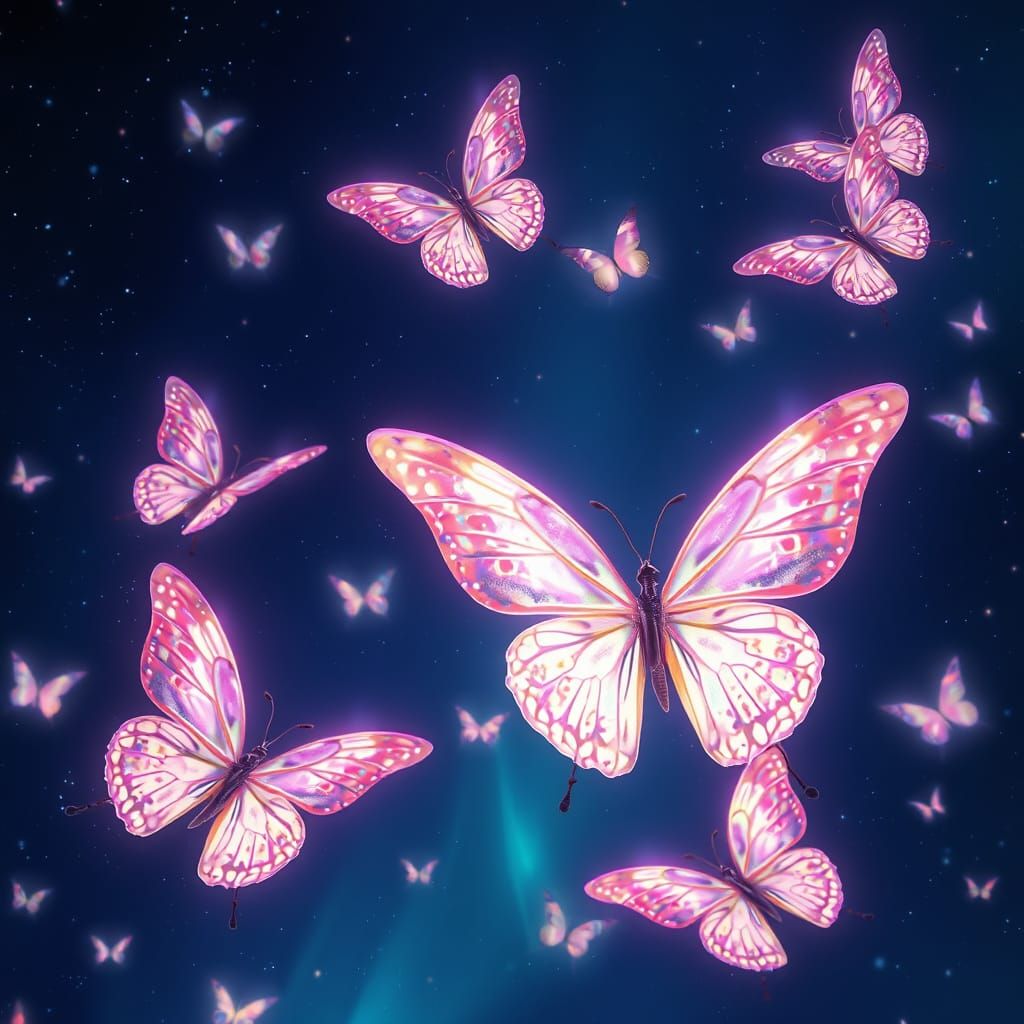 Celestial Butterflies Dance in Neon Night