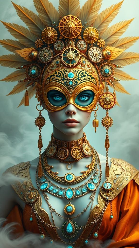 Surreal Futuristic Empress in Opulent Biomechanical Splendor