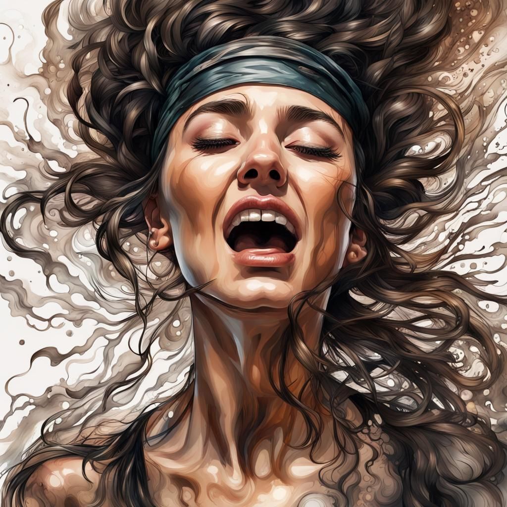 Screaming Woman Portrait in Acrylic Airbrush Art