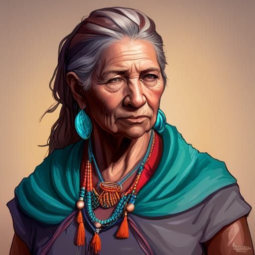 Navajo Woman Portrait in Hyperdetailed Lighting