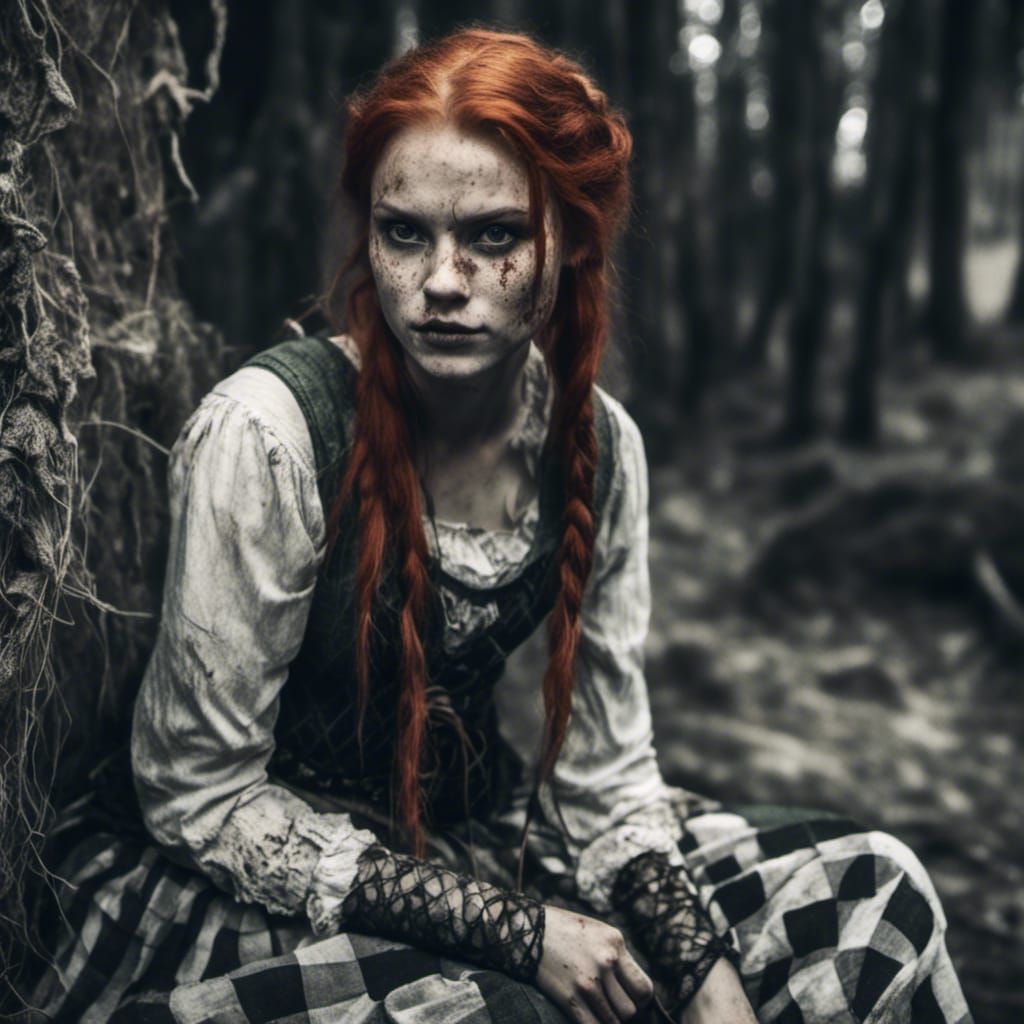 Redhead Woman in Filthy Inn, Dark Fantasy Art