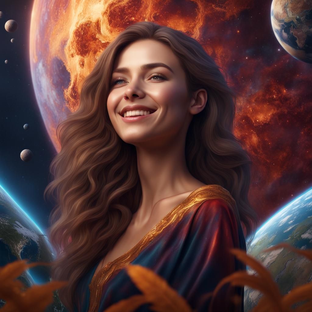 Earth with Woman's Face: Vibrant Universe Concept Art