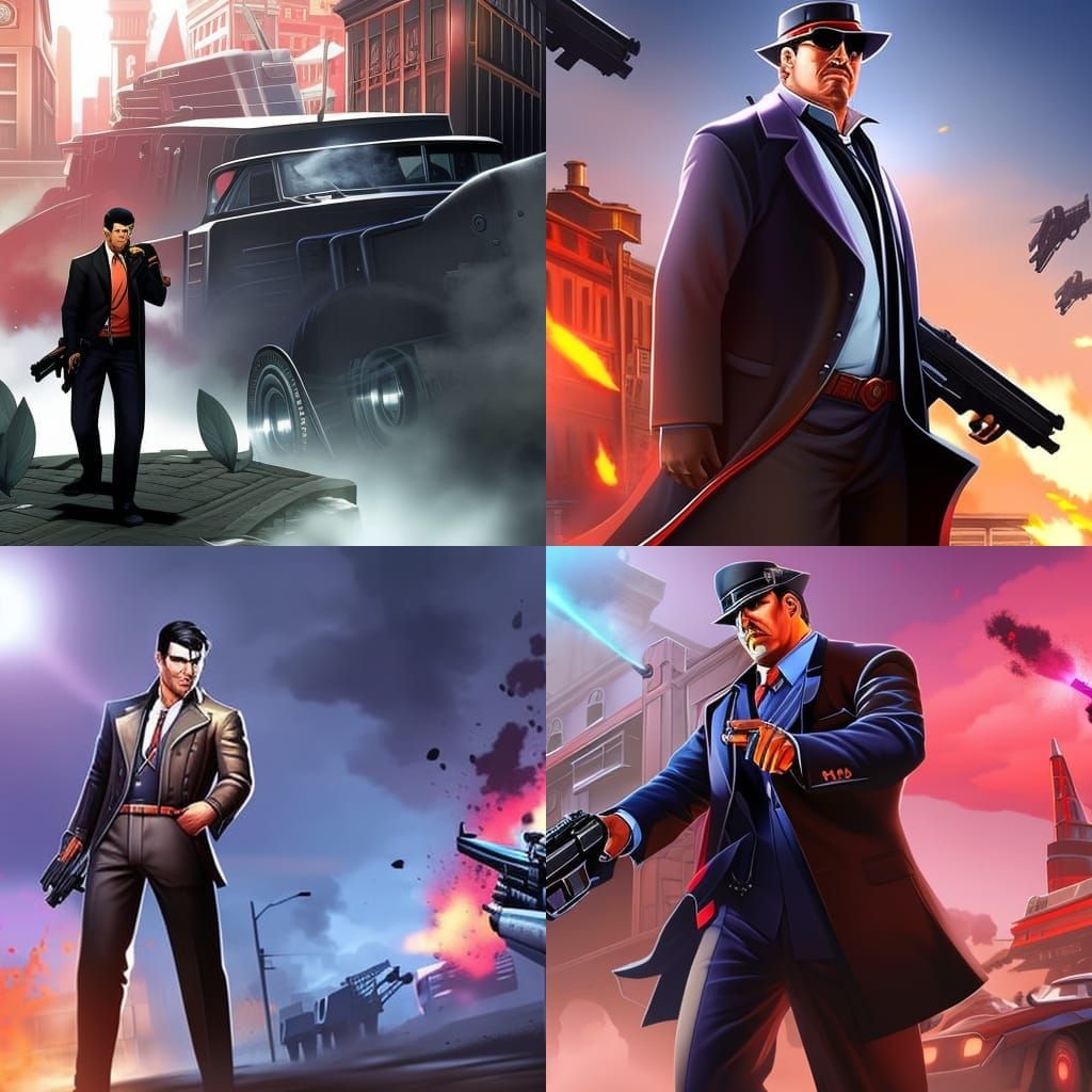 Hyperrealistic Mafia Elimination in Splash Art Style