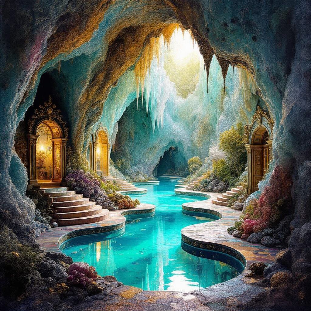 Fantasy Crystal Cave: A Surreal Mixed Media Dreamscape