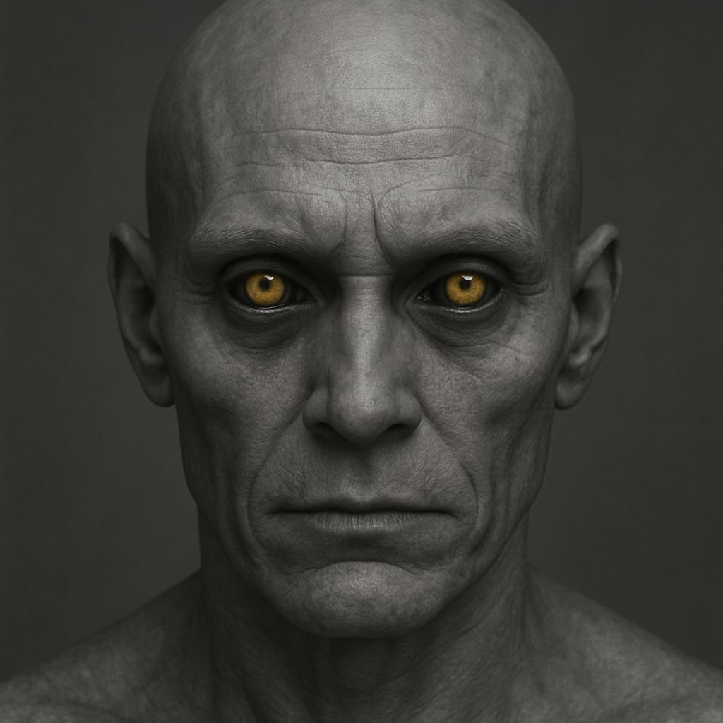 Onyx Sclera, Yellow Iris, Grey Skin Portrait