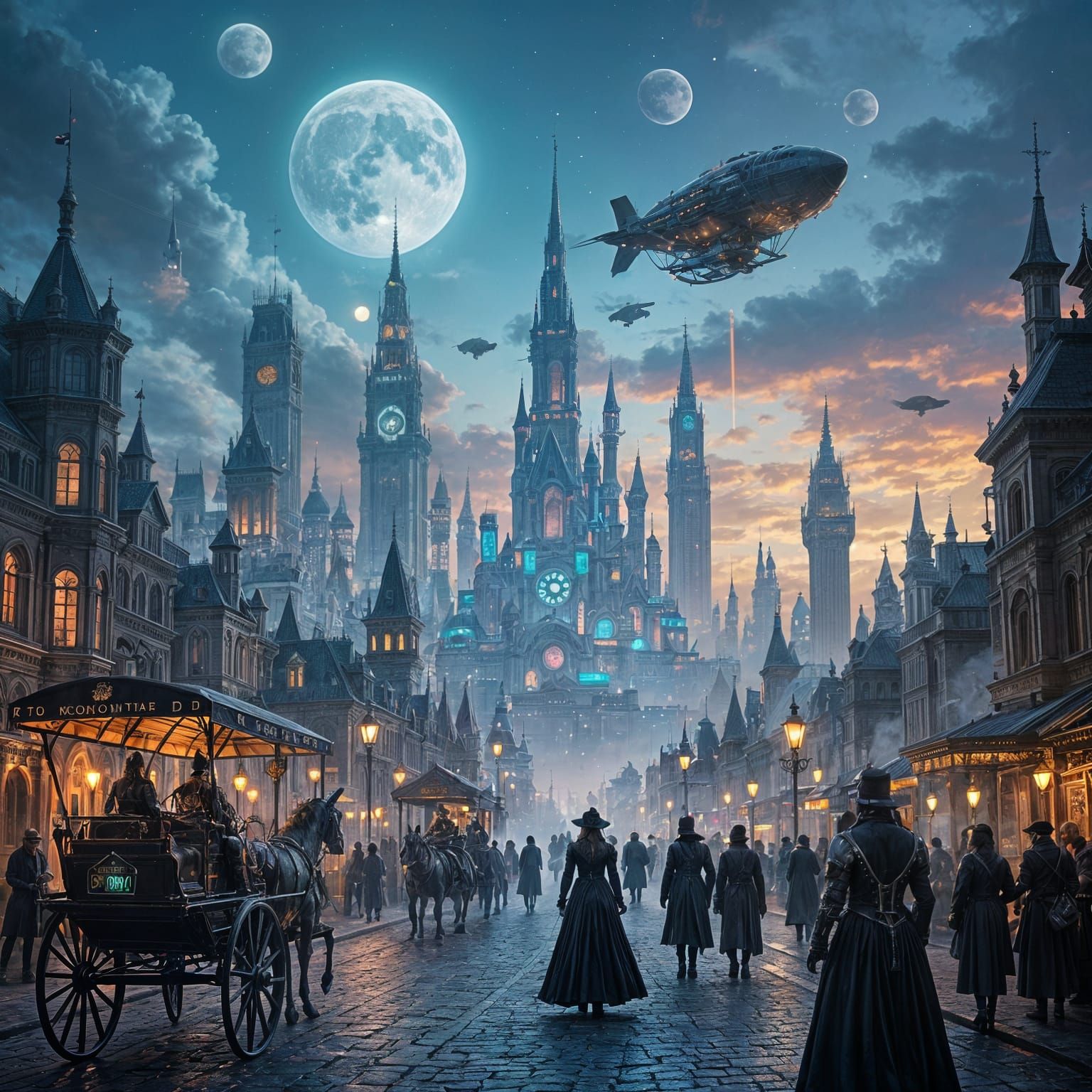 Surreal Alternate Timeline: Futuristic Medieval Cityscape