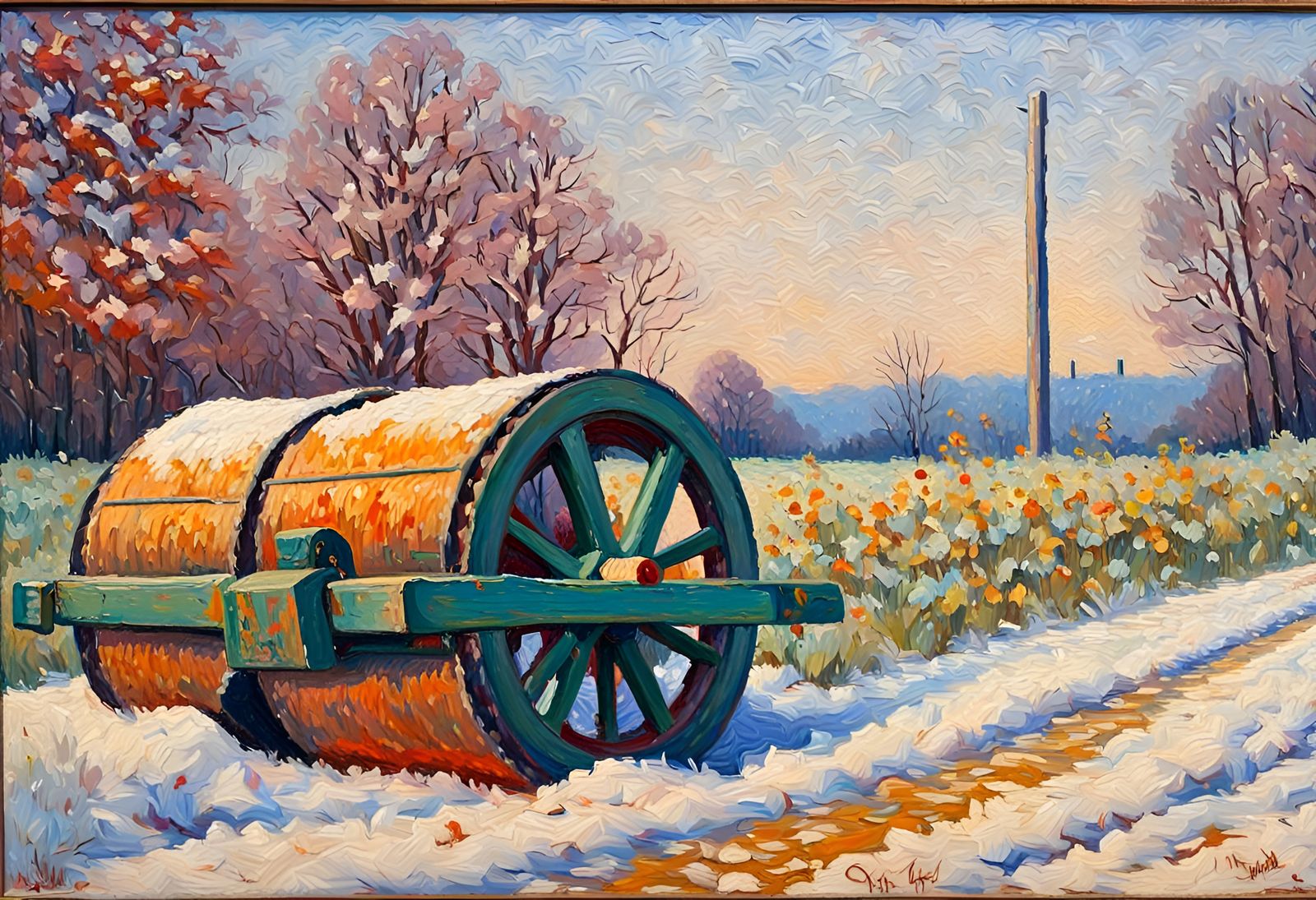 Snow Roller: Neo-Impressionist Expressionist Oil Painting