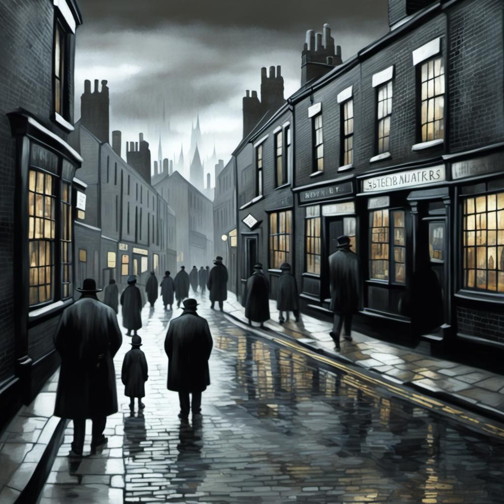 Lowry-Style Hyperreal Cityscape: Detailed Digital Matte Pain...