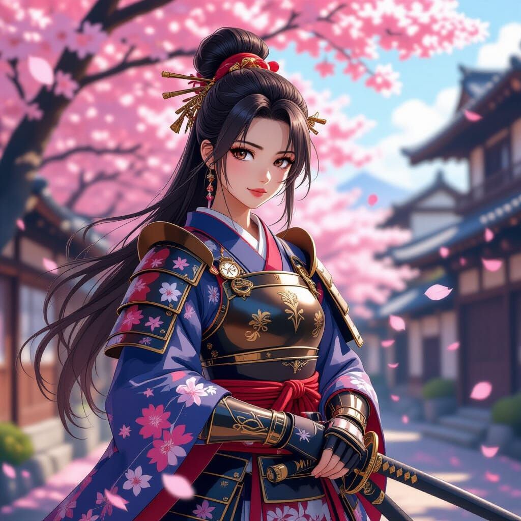 Samurai Warrior Girl Amidst Sakura Blooms in Studio Trigger ...