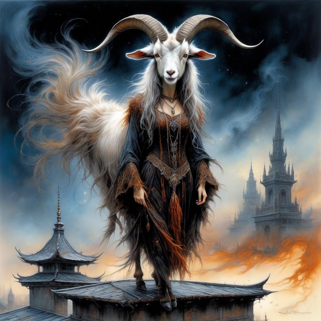 Goat Witch Dancing in Dreamy Oil Painting Style
