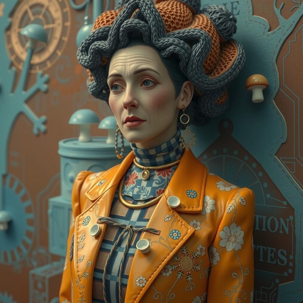 Surreal Mushroom Nurturing Scene in Blue and White