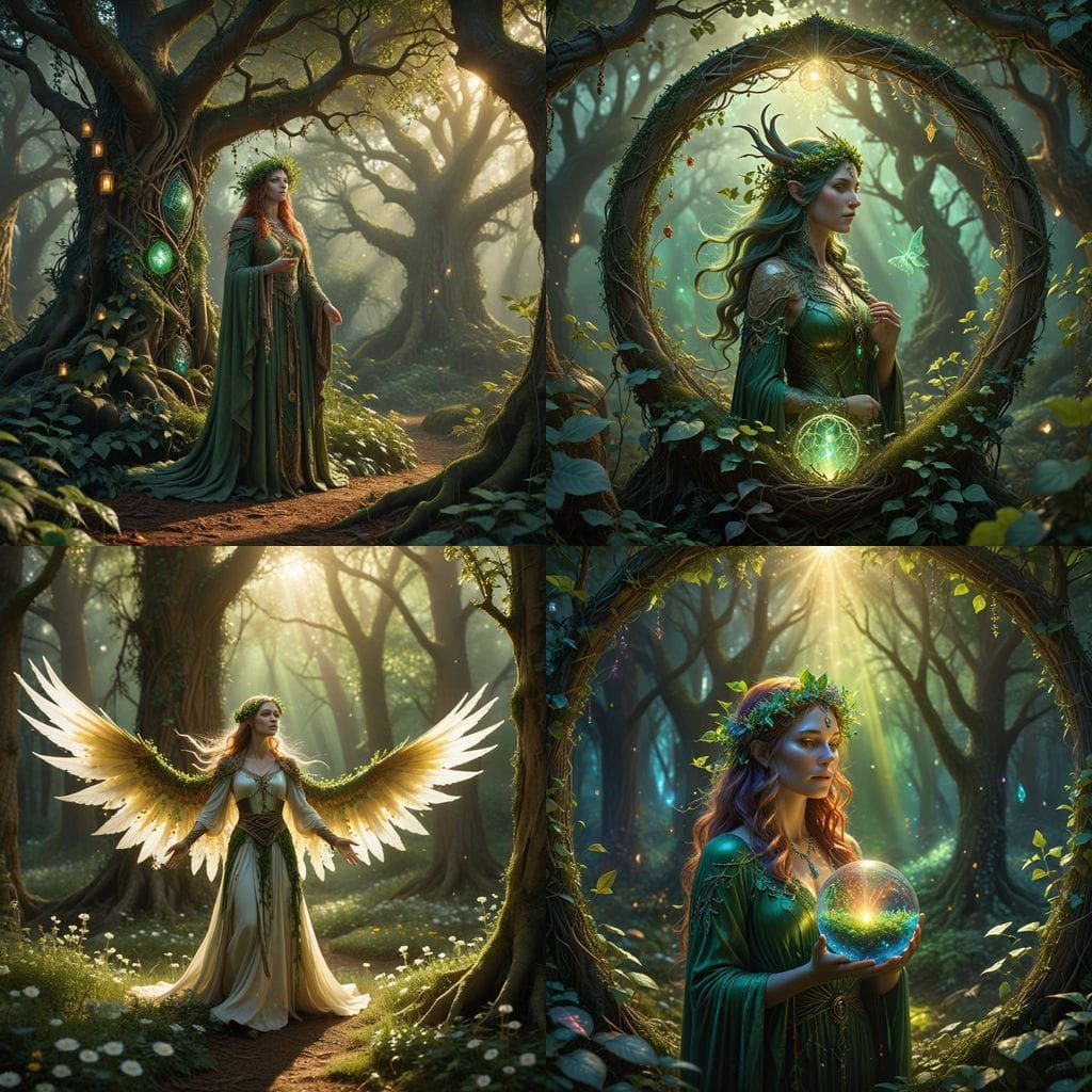 Surreal Goddess Emerges from Grove with Fertile Life Seed an...