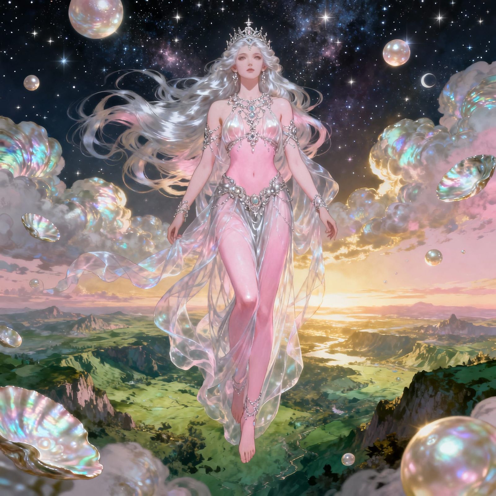 Titan Goddess Selene Descends from Starry Universe