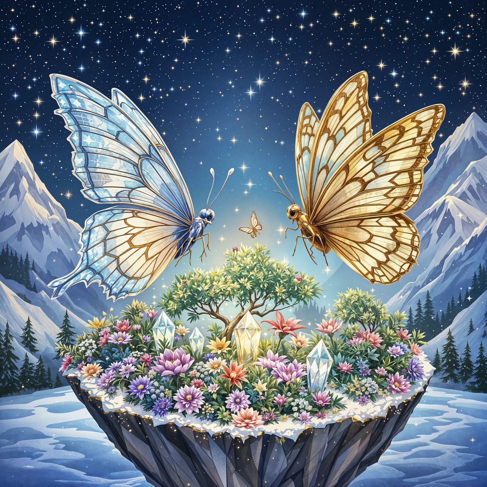 Butterflies on Crystal Island at Twilight