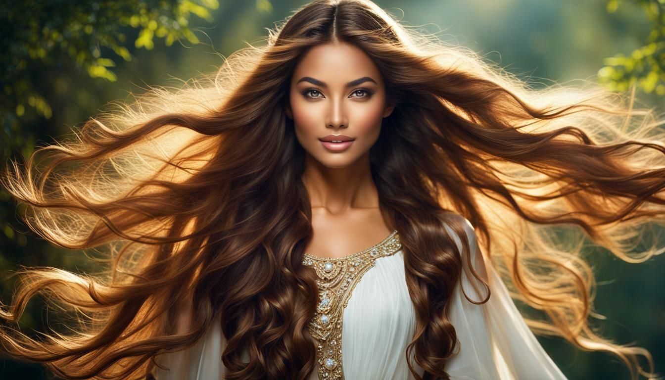 Ethereal Woman in Dreamy Garden at Sunset