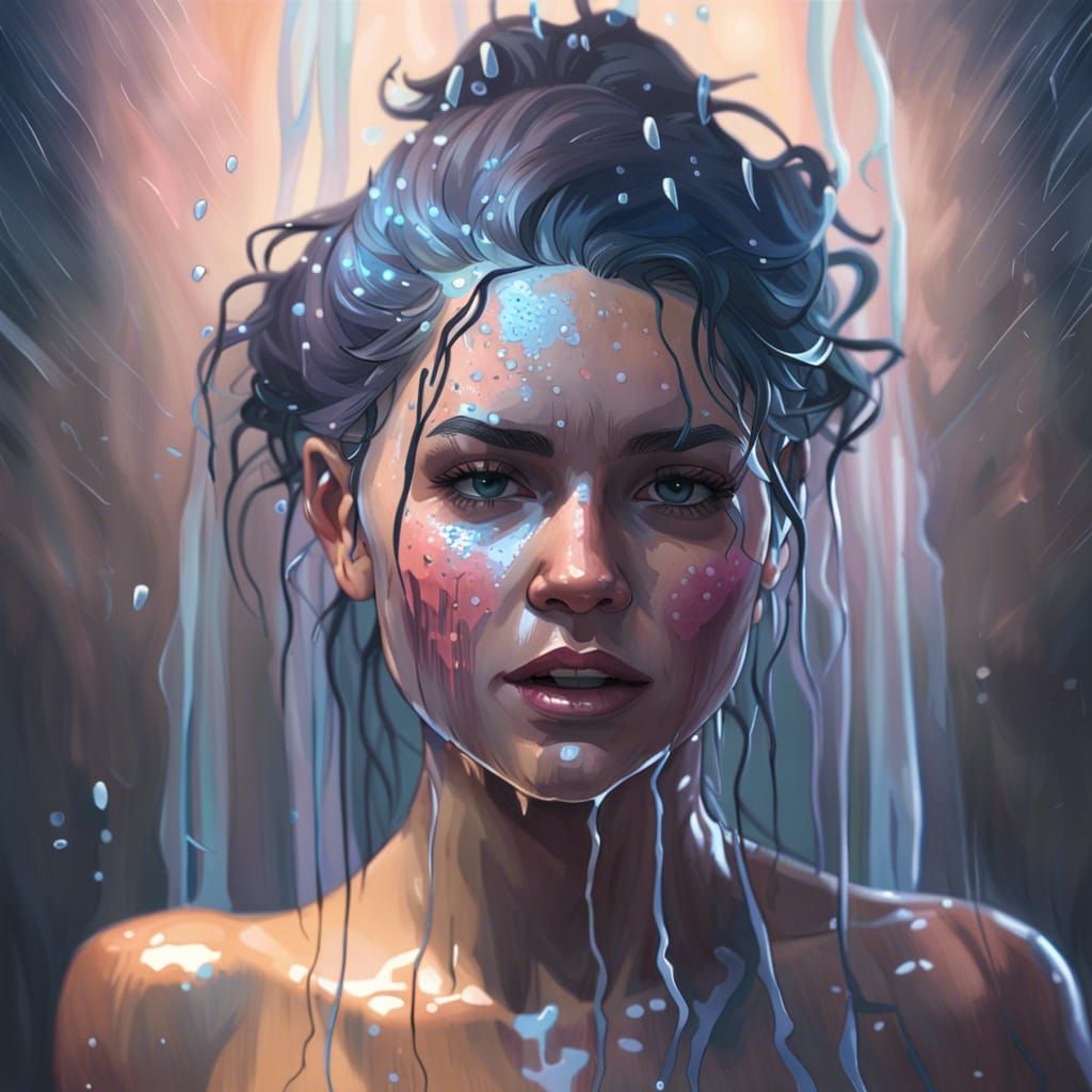 Girl in Shower: Hyperdetailed Splash Art Portrait