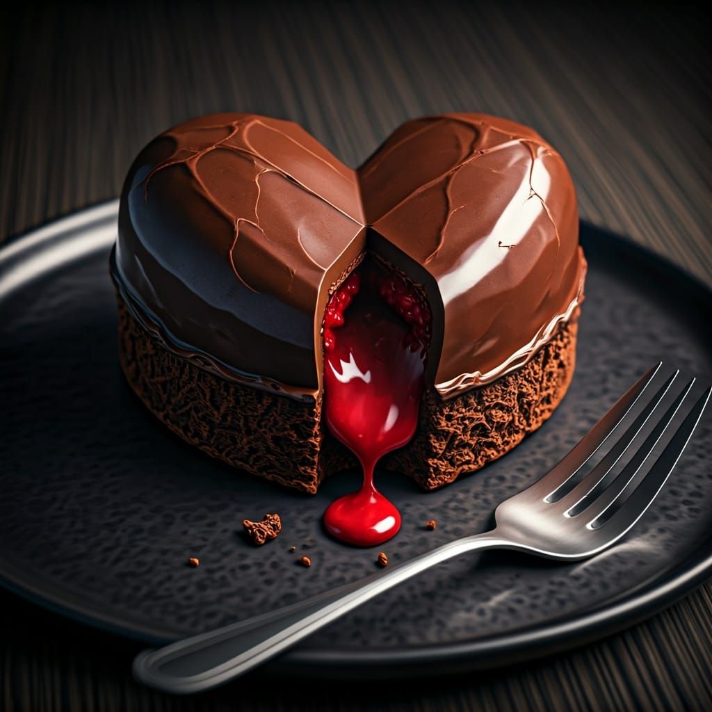 Heart-Shaped Chocolate Dessert with Raspberry Filling