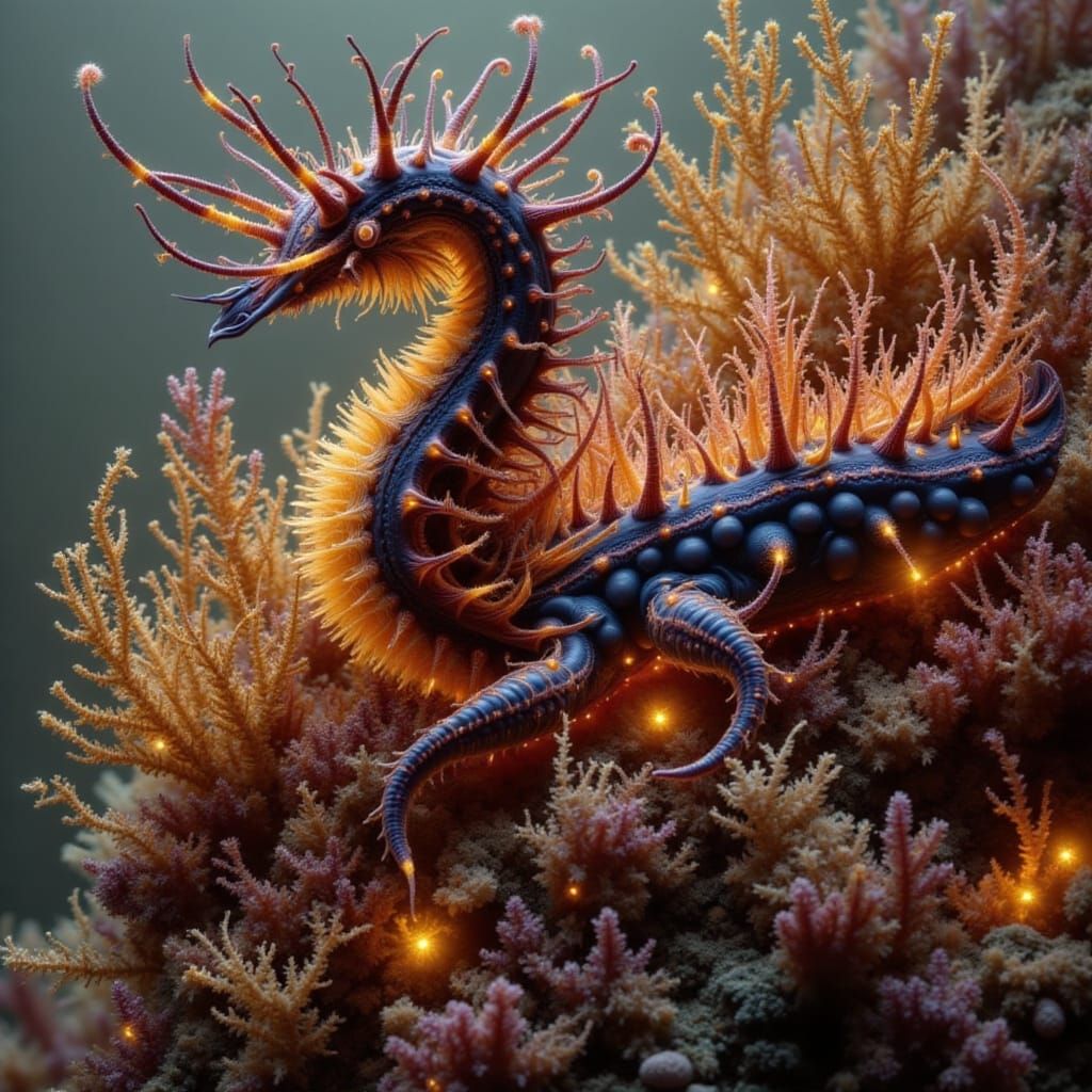 Vibrant Sea Creature Emerges from Coral Reef in Whimsical St...