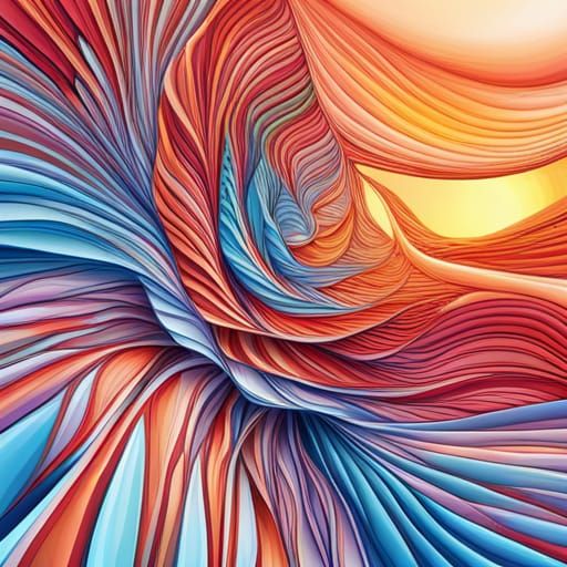 Abstract Origami Flower in Sunset Meadow