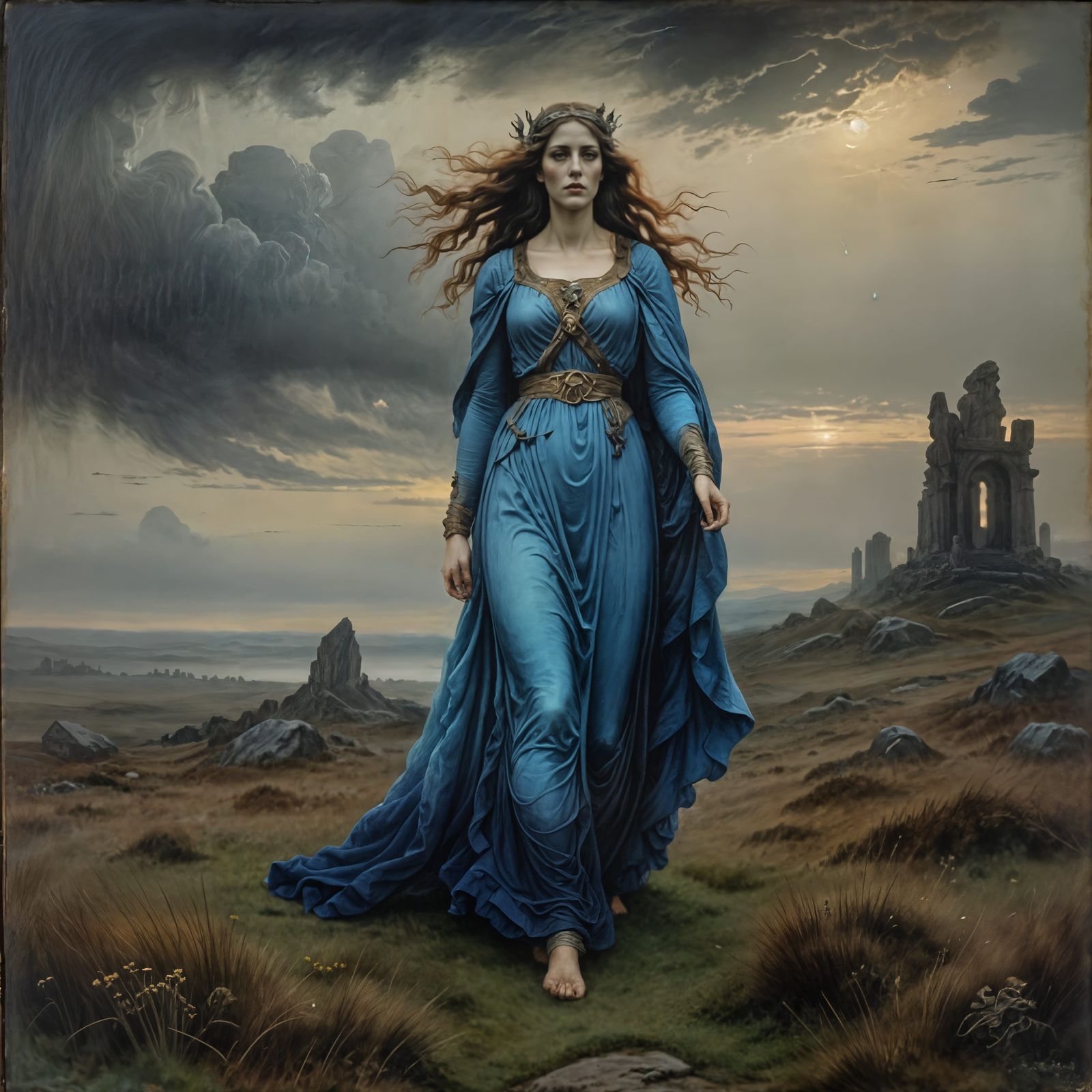 Goddess Britannia on Windswept Moor in Gothic Style