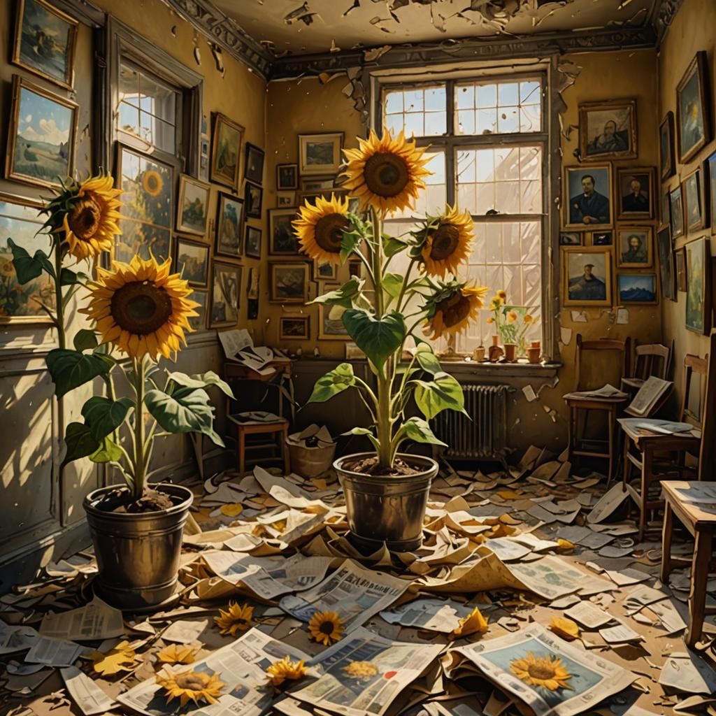Abandoned Gallery: Sunflowers in Storybook Style