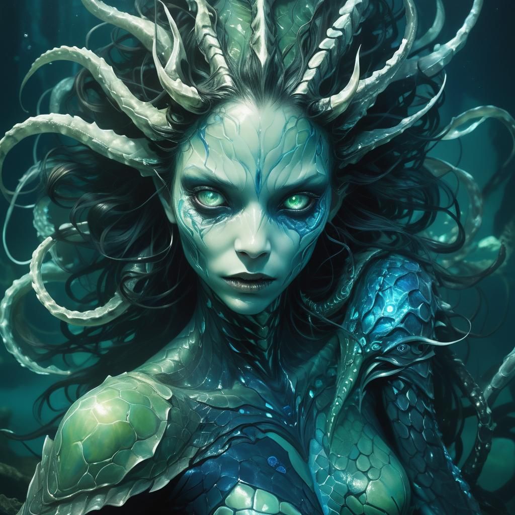 Eerie Abyssal Siren Portrait in Dark Fantasy Style