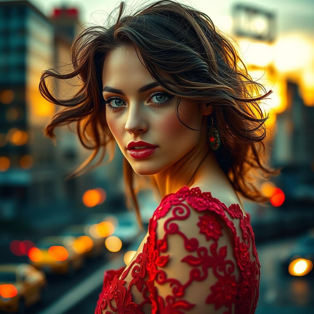 Vibrant Fauvist Portrait with Flowing Hair and Emerald Eyes