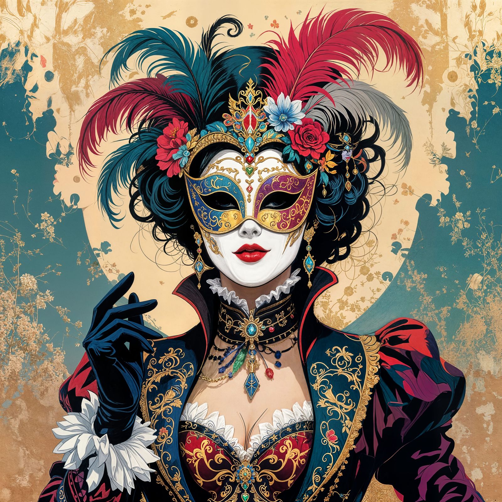 Vibrant Masquerade Scene with Elaborate Costumes