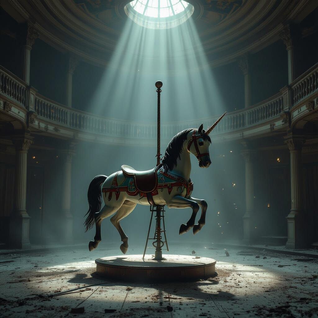 Forgotten Carousel Horse in Abandoned Ballroom