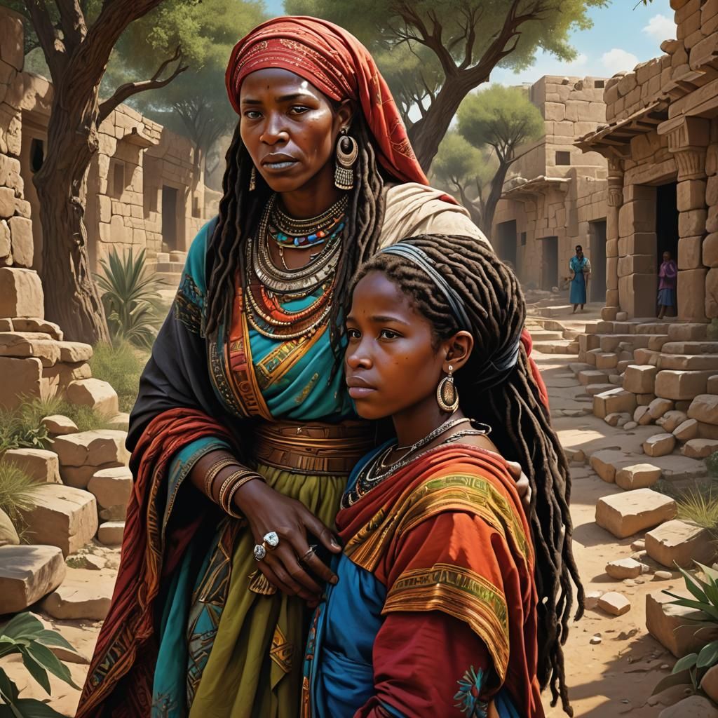 Israelite Mother and Daughter: Hyperrealistic Digital Art