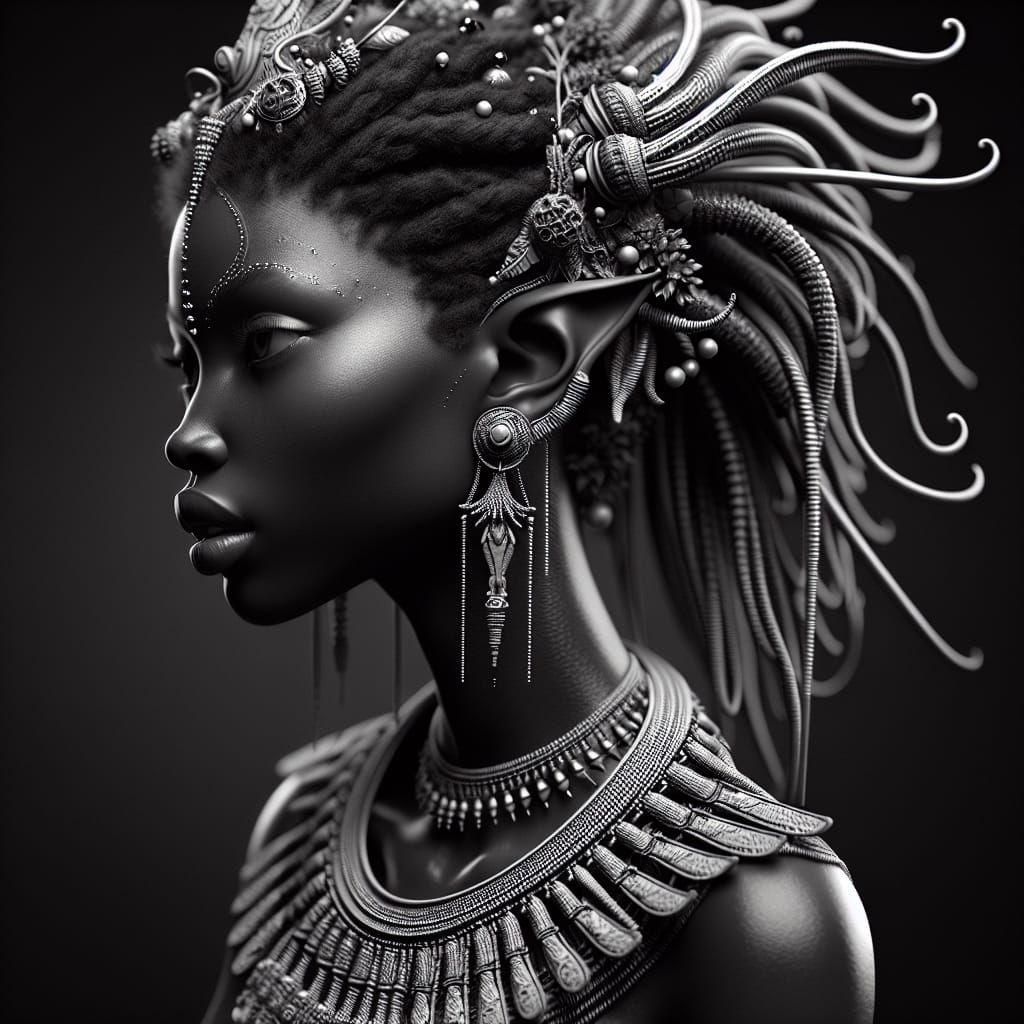 Elegant African Fairy Portrait in Black and White