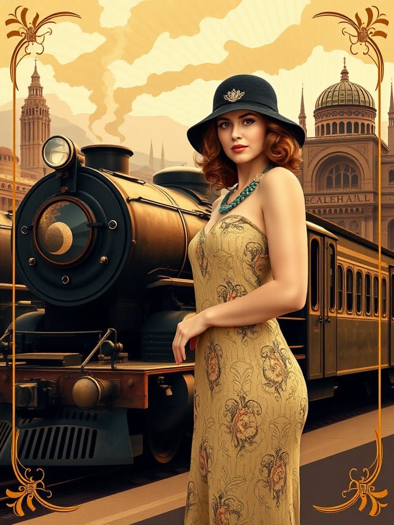 Elegant Flapper on the Orient Express, Art Deco Style