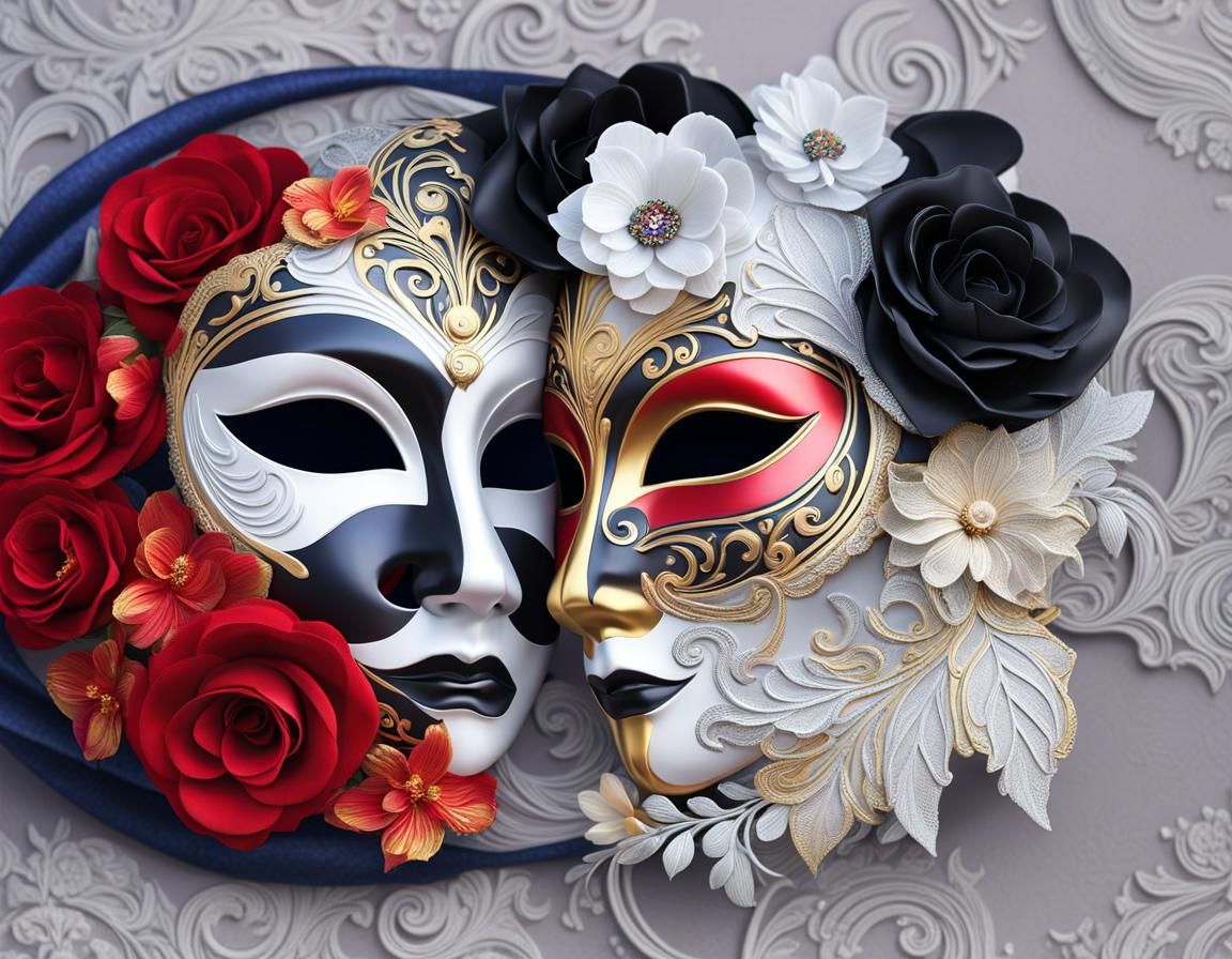 Yin Yang Theatre Masks in Mixed Media