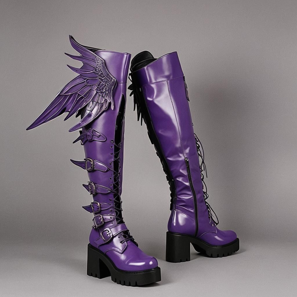 Purple platform boots with demon wings
