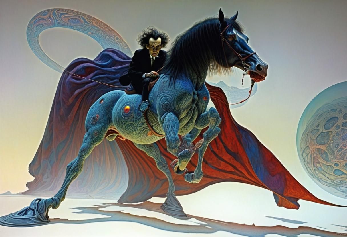 Psychedelic Horseback Rider: Surreal Hyperdetailed Art