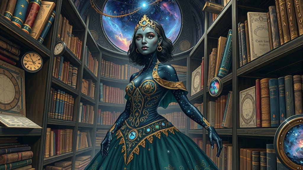Cosmic Obsidian Librarian in Dark Fantasy Style