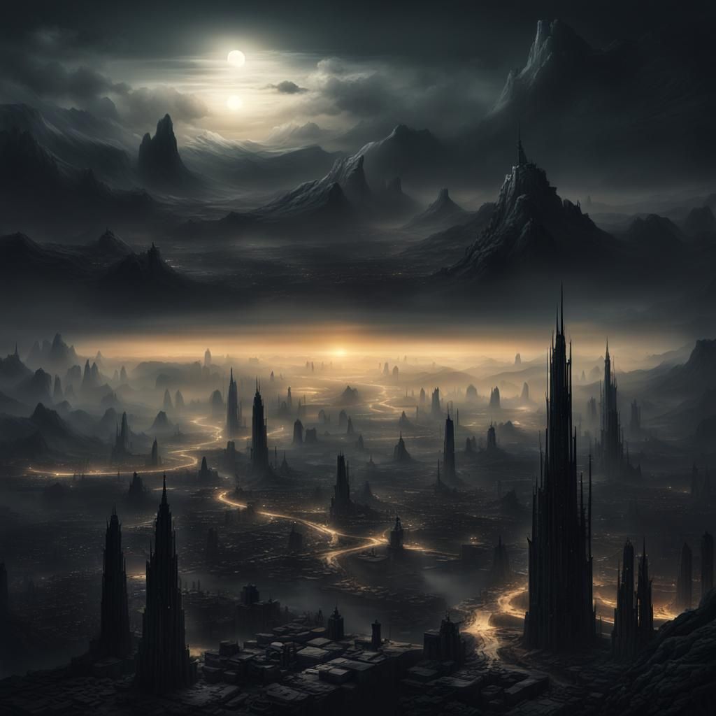 Gloomy Dark Lands with Artificial Sun Cities