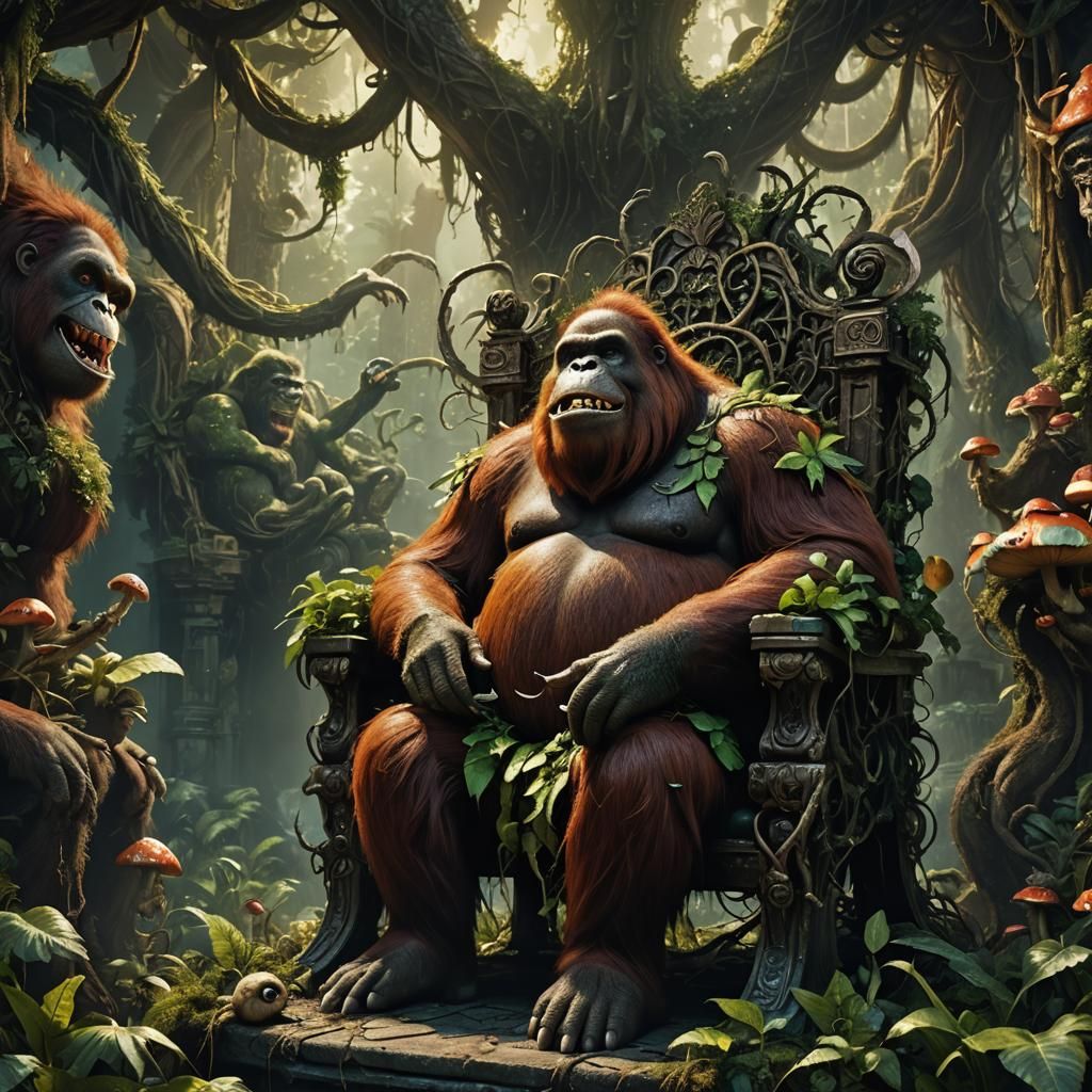 Obese Orangutan King on Mushroom Throne