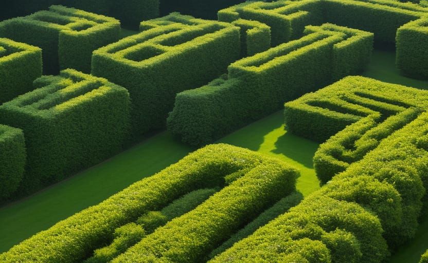 Teenagers Lost in Gigantic Hedge Maze: Hyperrealistic Art