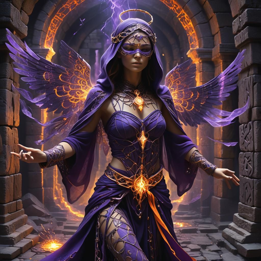 Blindfolded Archangel in Abyssal Magic: Digital Art