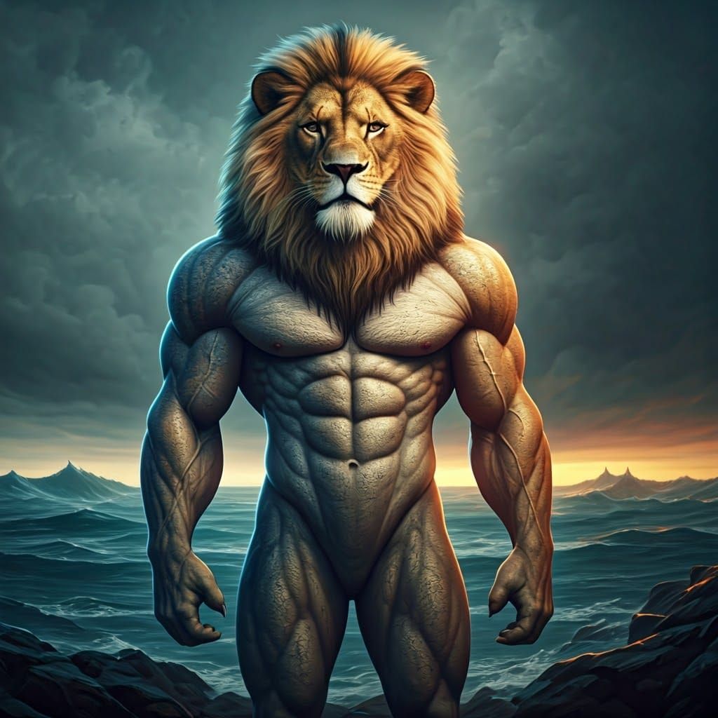 Majestic Lion-Shark Hybrid with Muscular Physique