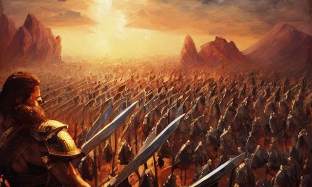 King Leonidas Confronts Xerxes in Art Brut Style